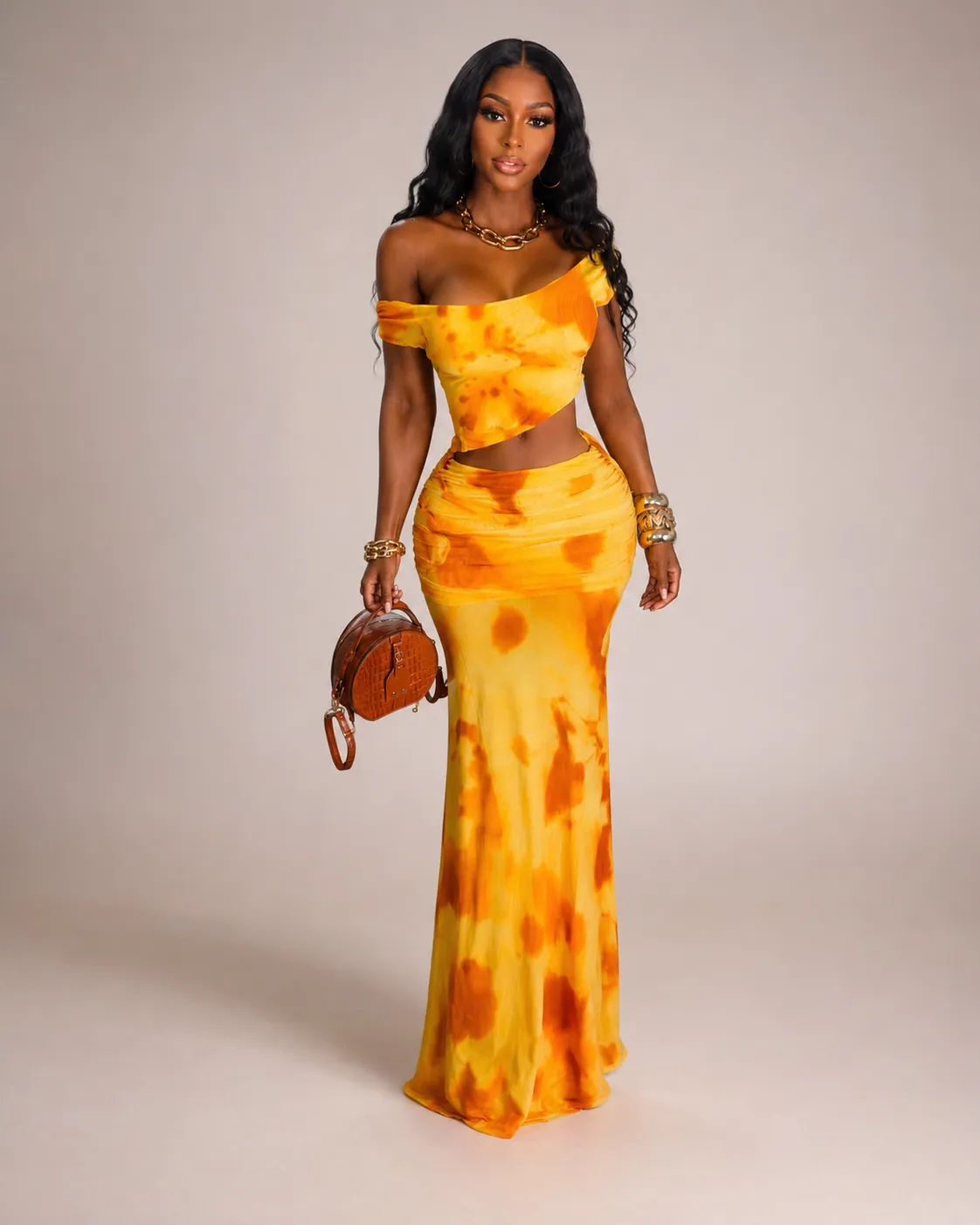 Yellow Sheer Maxi Skirt Set